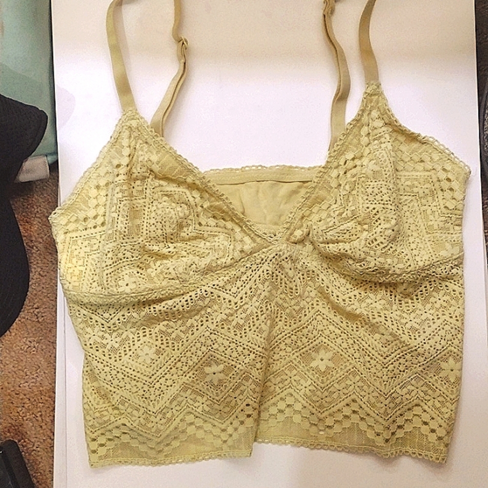 Neon yellow lace Cami crop